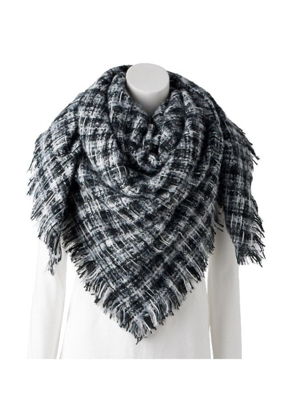 Apt 9 Micro Plaid  motif blanket Scarf Woman’s OSFM black gray & white